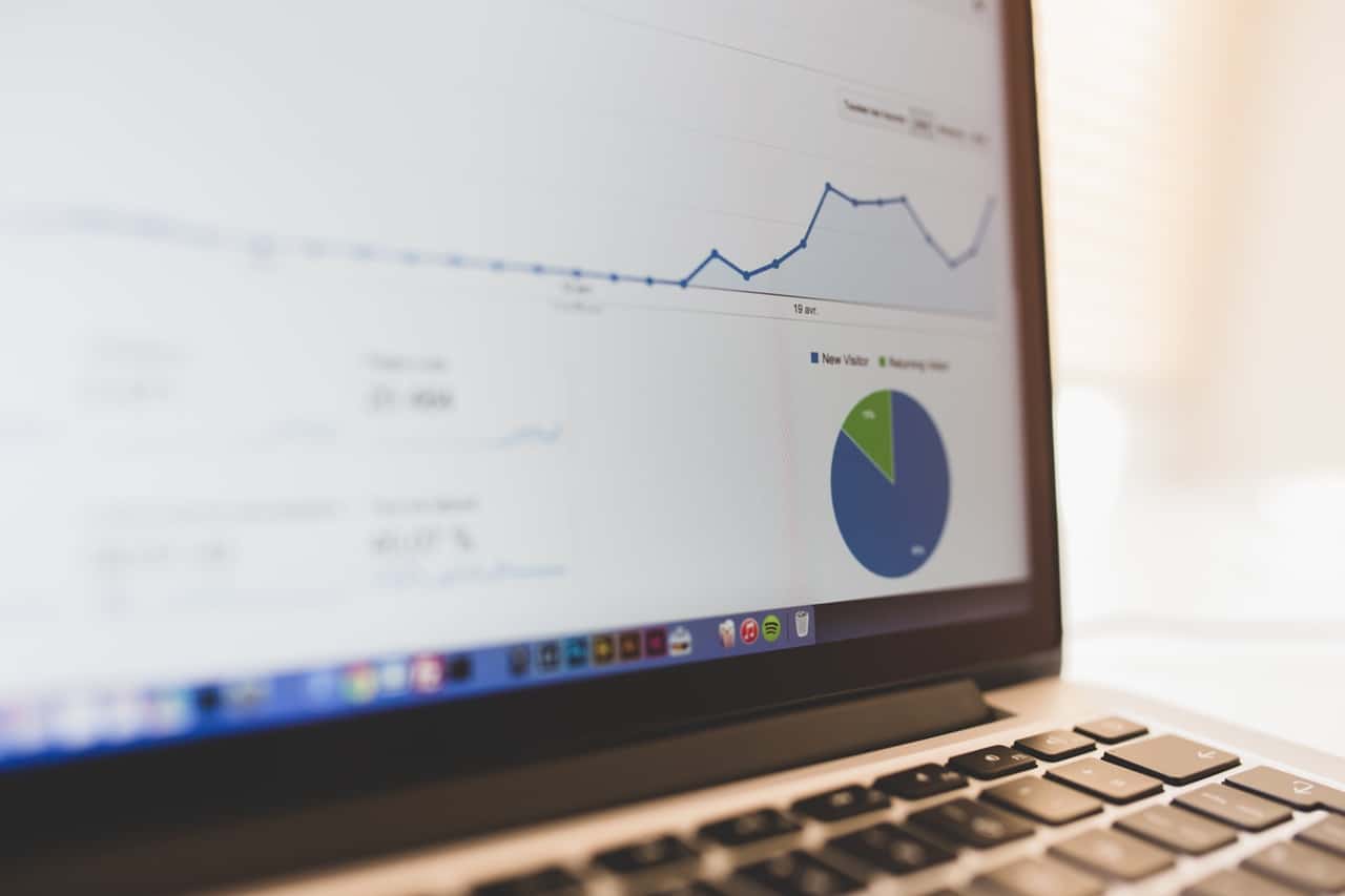 Close up of laptop screen showing charts