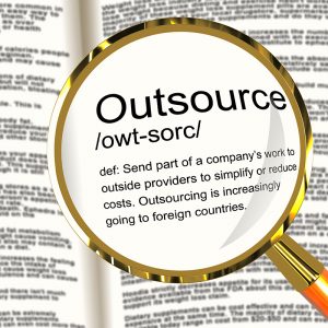 Outsource Definition Magnifier Shows Subcontracting Suppliers And Freelance