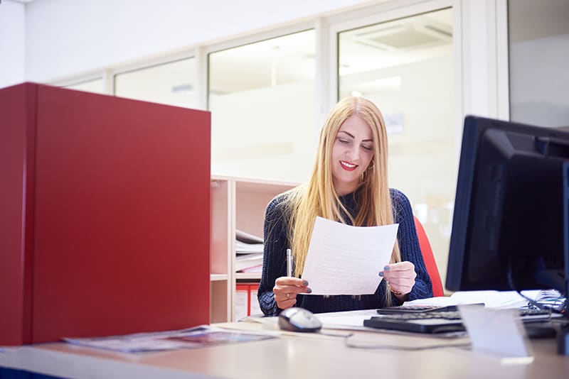 business woman working on computer at modern office