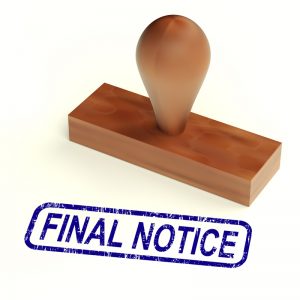 Final Notice Rubber Stamp Showing Outstanding Payments Due