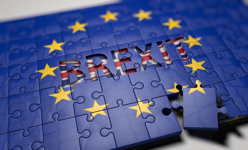 Brexit puzzle EU flag over Union Jack