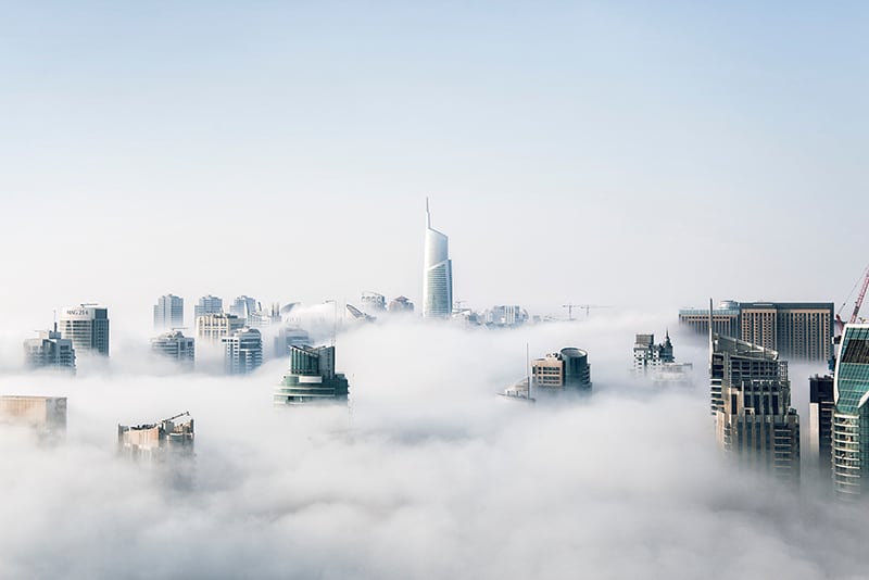 View of Cityscape through the clouds