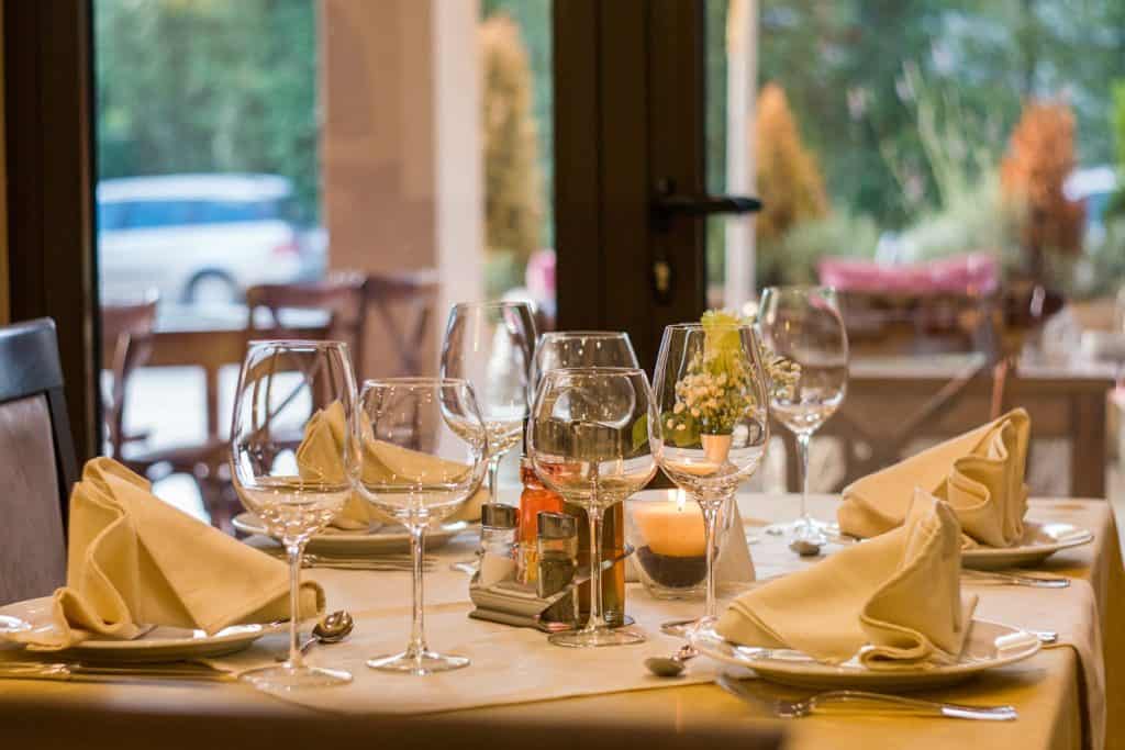 Dressed dining table in restaurant