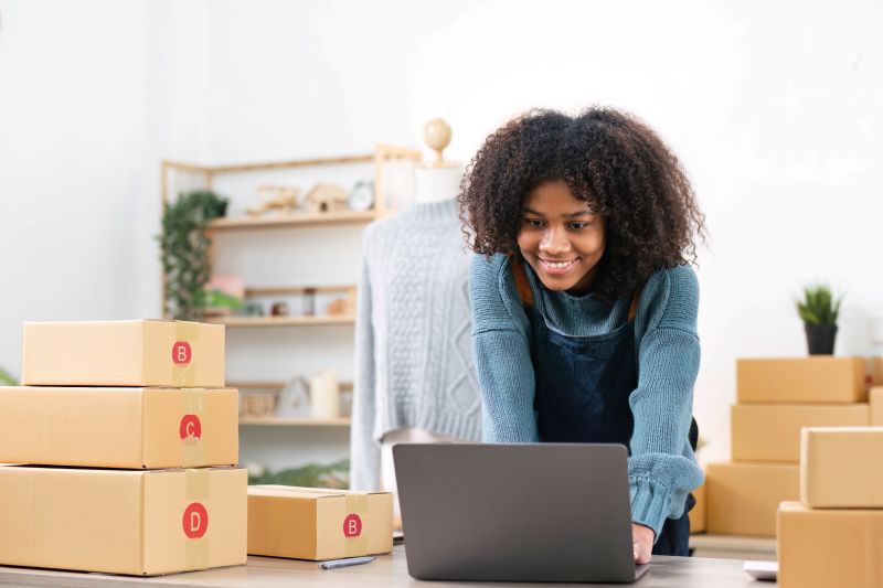 Startup Small business owner entrepreneur. Young asian business woman using mobile phone call