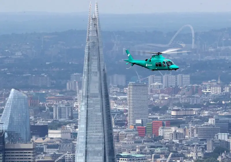 London diners flying past the Shard in Charter A's Roocopter sponsored by Deliveroo