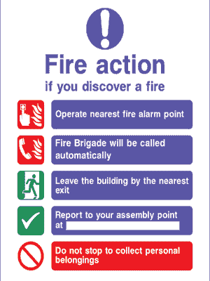 signs for warehouses - fire action