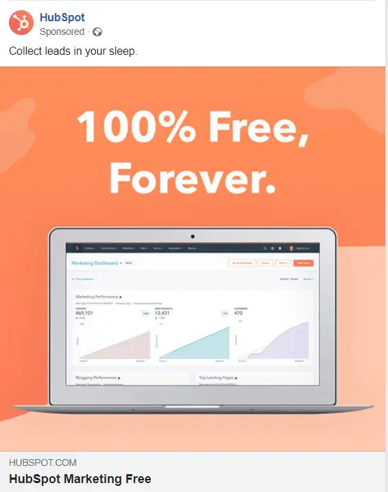 Facebook retargeting ad for HubSpot