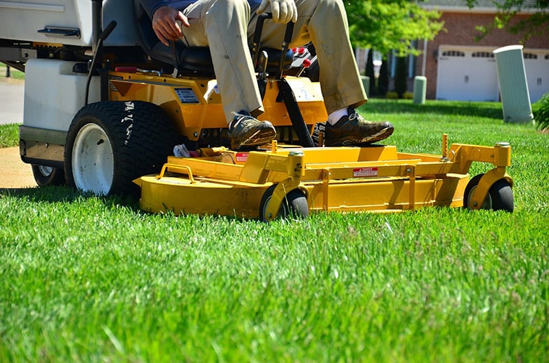 Person sitting on yellow ride-on lawn mower