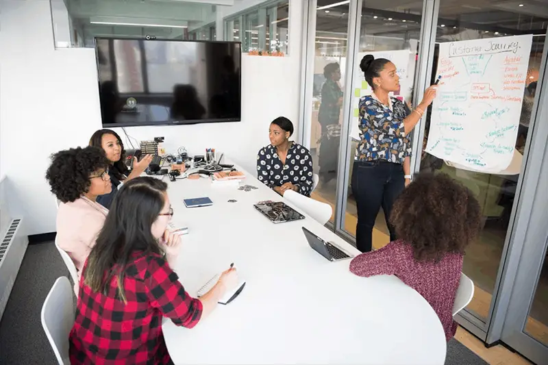 Six Woman Standing and Siting Inside an office room