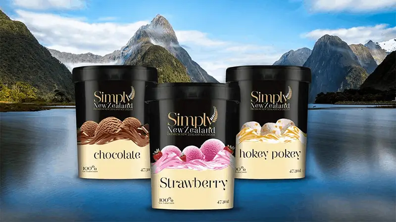 Simply New Zealand ice cream packaging
