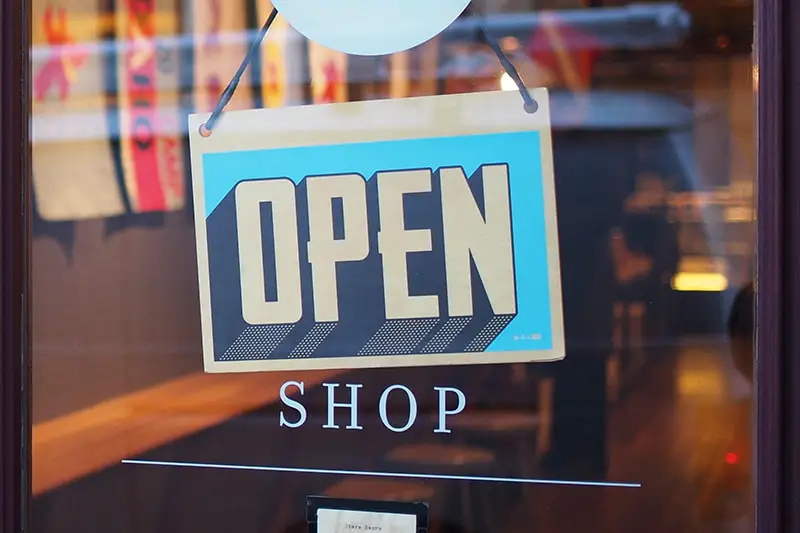 Open sign in shop window