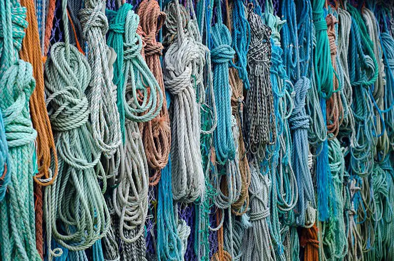 colourful ropes, knots, beachcobing found rope and twine