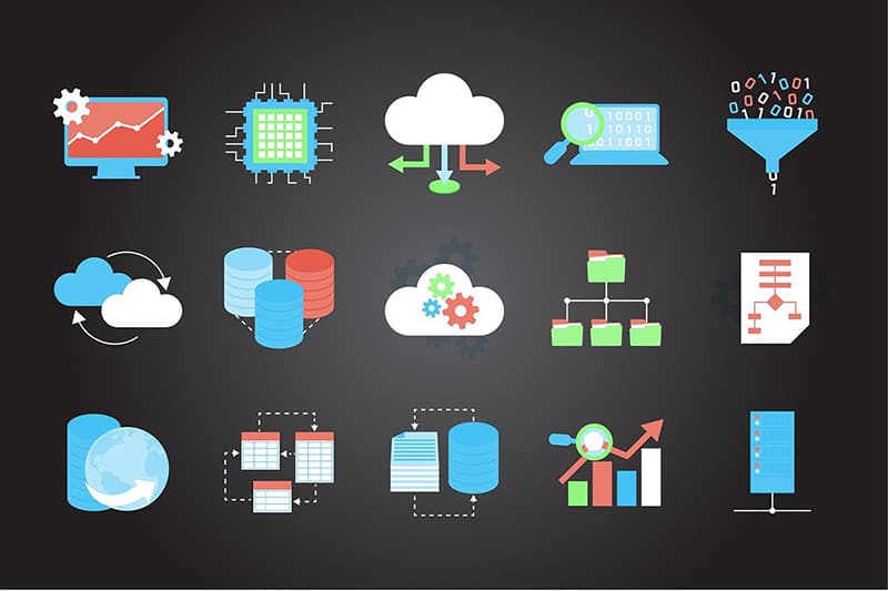 Illustrations - technology icons internet symbols cloud computing
