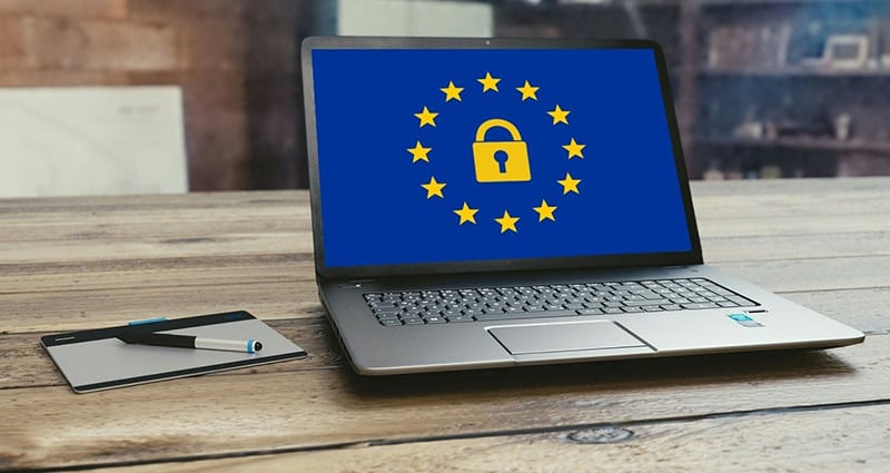 Padlock and stars on laptop screen representing GDPR data security