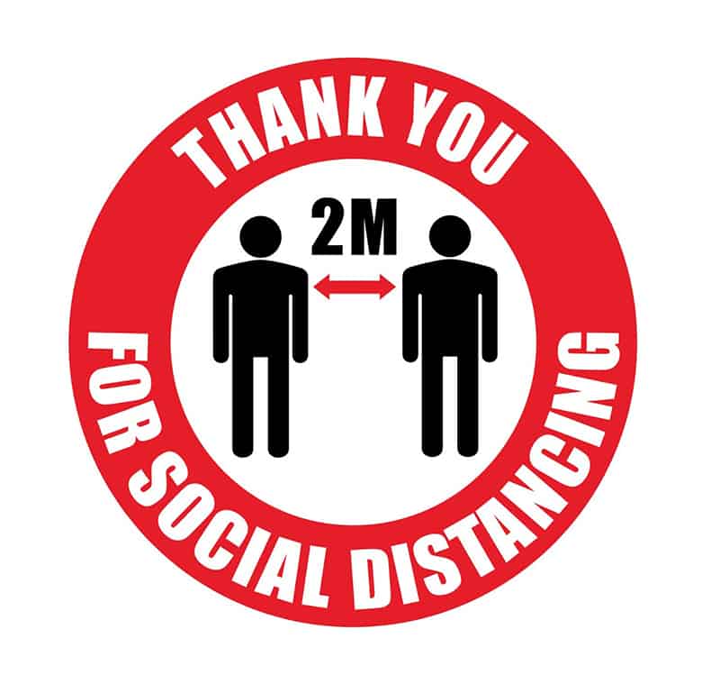 Thank you for social distancing - 2M between people - sign