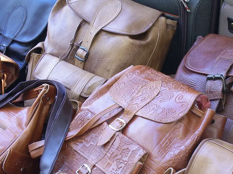 soft leather handbags and bags on display