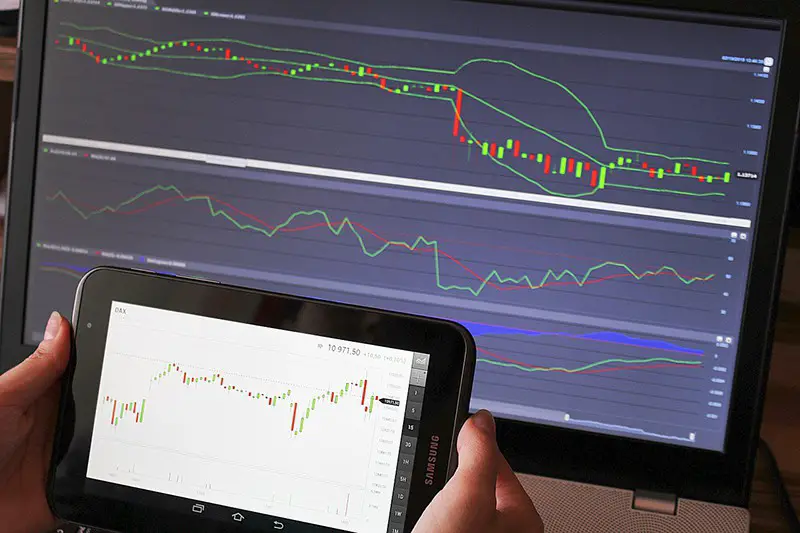 Forex trading analysis forex chart on the laptop and tablet screen 