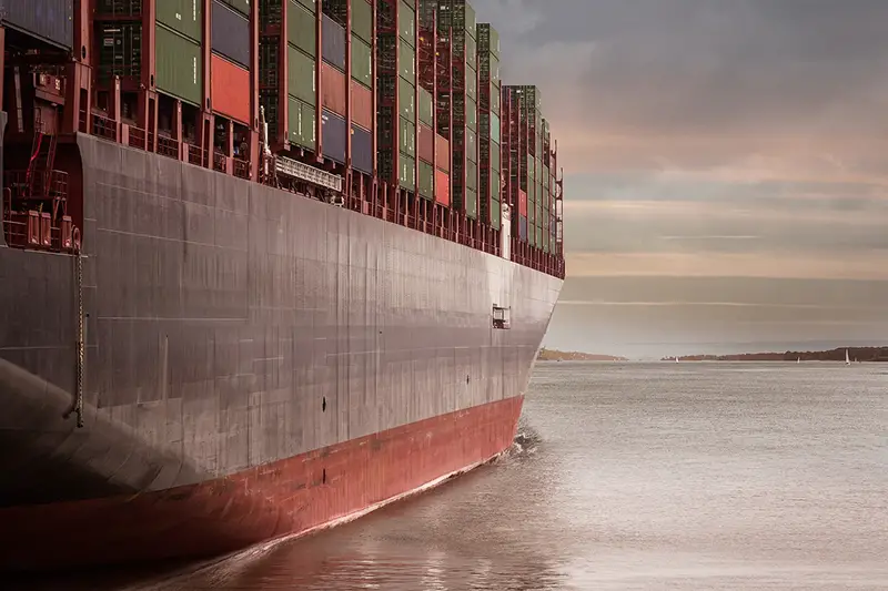 Containers on container ship at sea