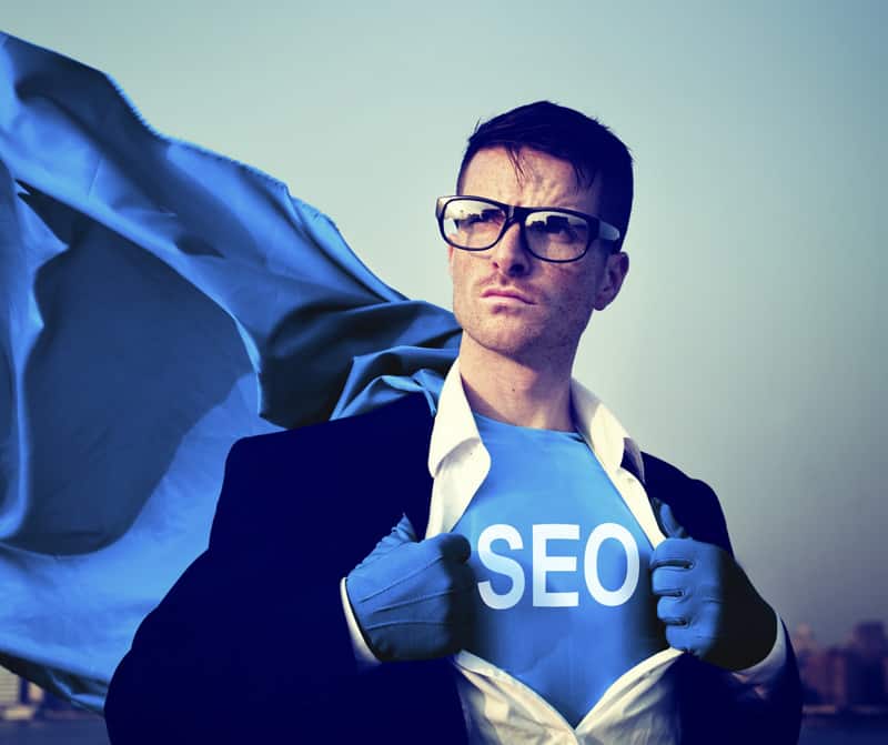 Strong Superhero Businessman SEO Expert Concept