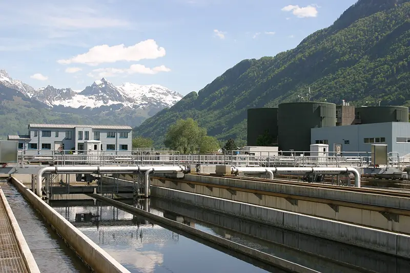 Sewage plant near the mountain