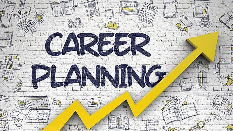 Arrow under the word career planning - representing career growth