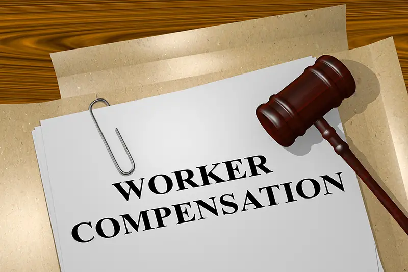 3D illustration of 'WORKER COMPENSATION' title on legal document
