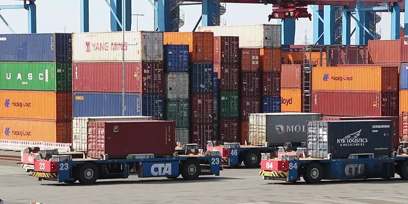 Shipping crates in the supply chain at a logistics port