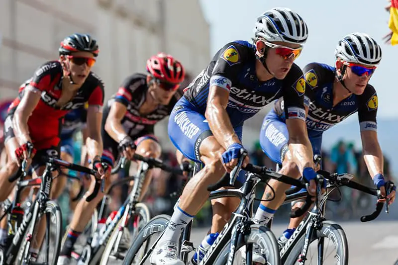 A group of professional cyclists in a race 