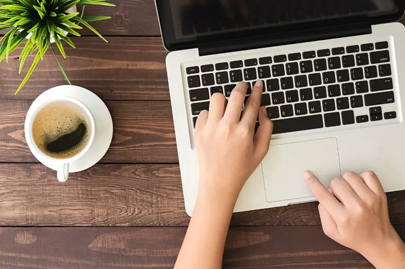 hand of a person typing on the laptop keyboard