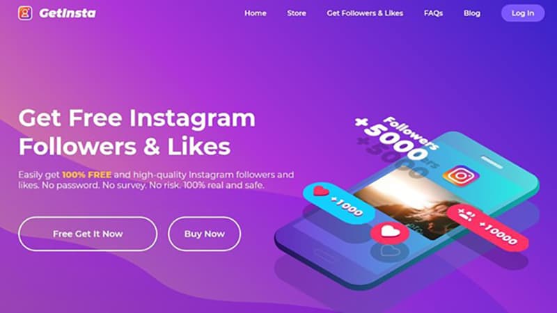 GetInsta website home page