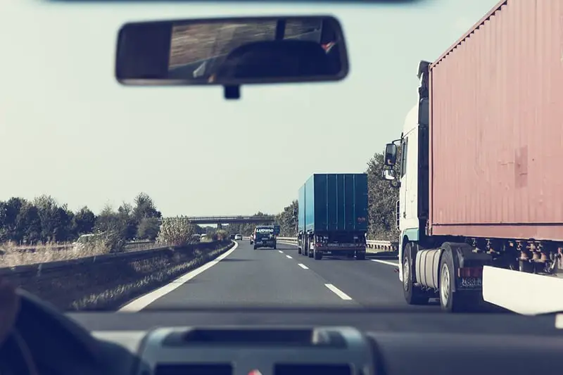 driver on the highway - view from windscreen - trucks