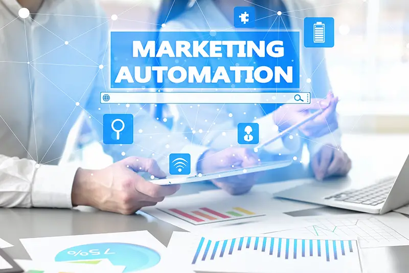 Business people working in office. Concept of marketing automation