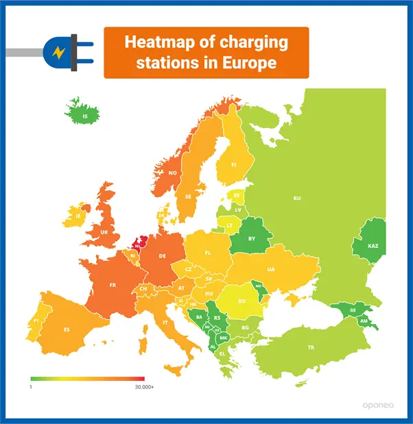 Heatmap of charging station in Europe