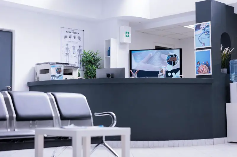 Medical center workspace without health professionals attending