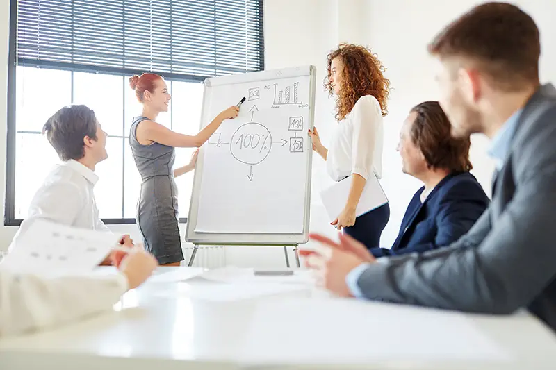 Woman explaining graphs on a business meeting