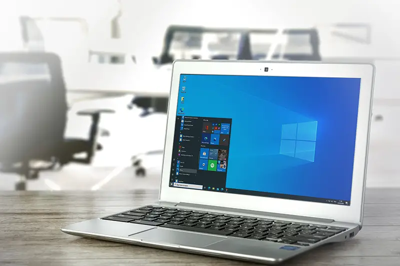 Microsoft logo on laptop screen
