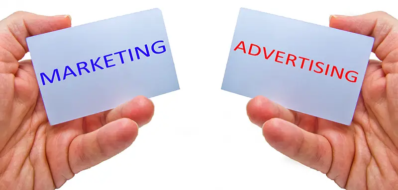 marketing versus advertising - mktg vs adv - for marketing and business concepts