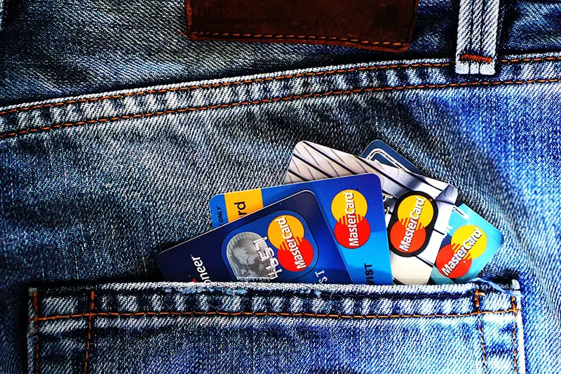 Master visa cards on jeans pocket