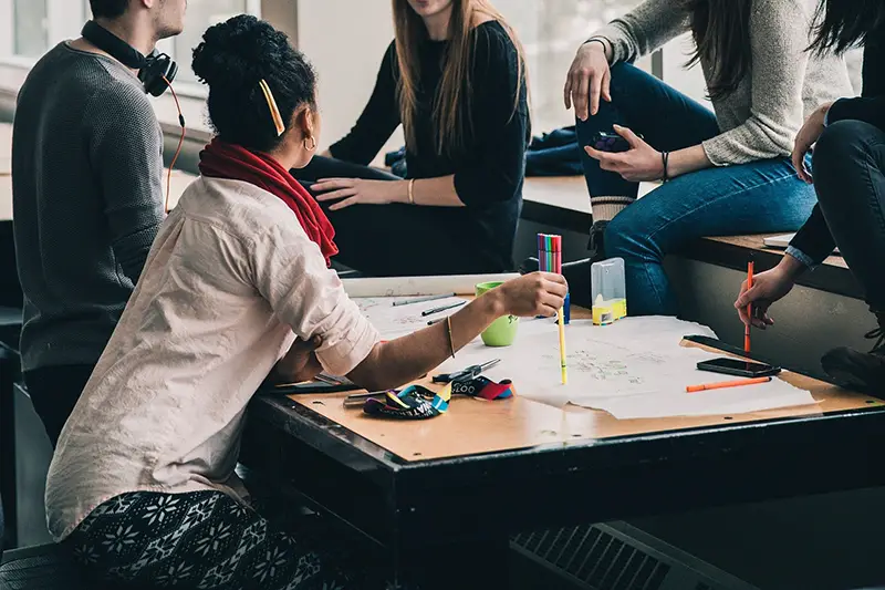 People in a group study