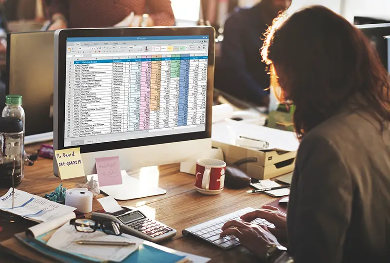 Woman working with excel sheets on her computer