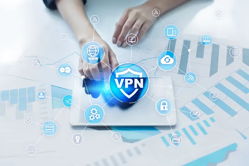 VPN. Virtual private network. Security encrypted connection. Anonymous internet using.