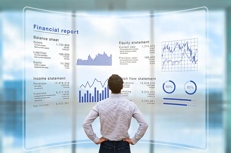 Businessman analyzing financial report data of the company operations
