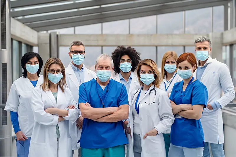 Group of doctors wearing facemasks