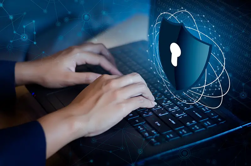 Cyber security on hi tech Dark blue background