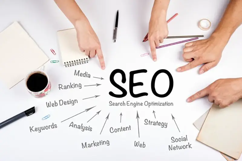 People pointing to SEO concept