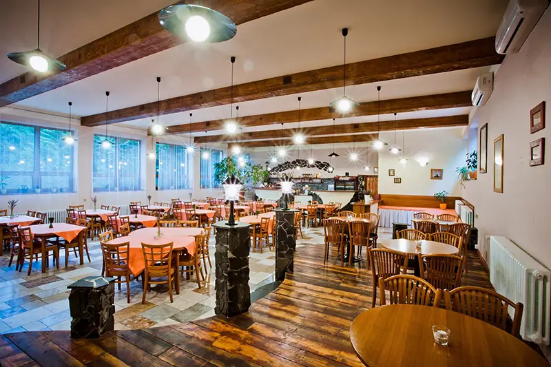 Restaurant with shiny wooden floor
