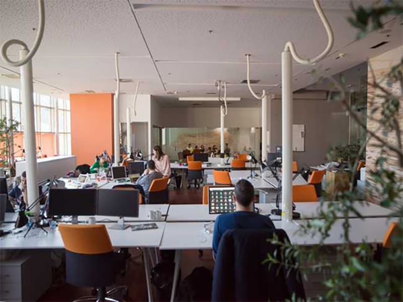 People working in flexible office space