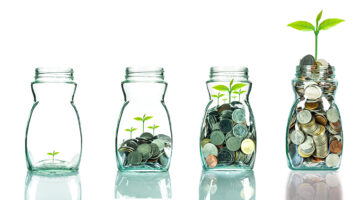 $ transparent jar with coins inside
