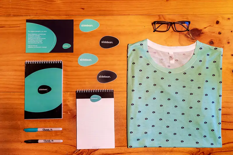 Flat lay of items and products representing branding and brand