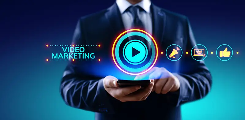 Video marketing online advertising business internet concept.